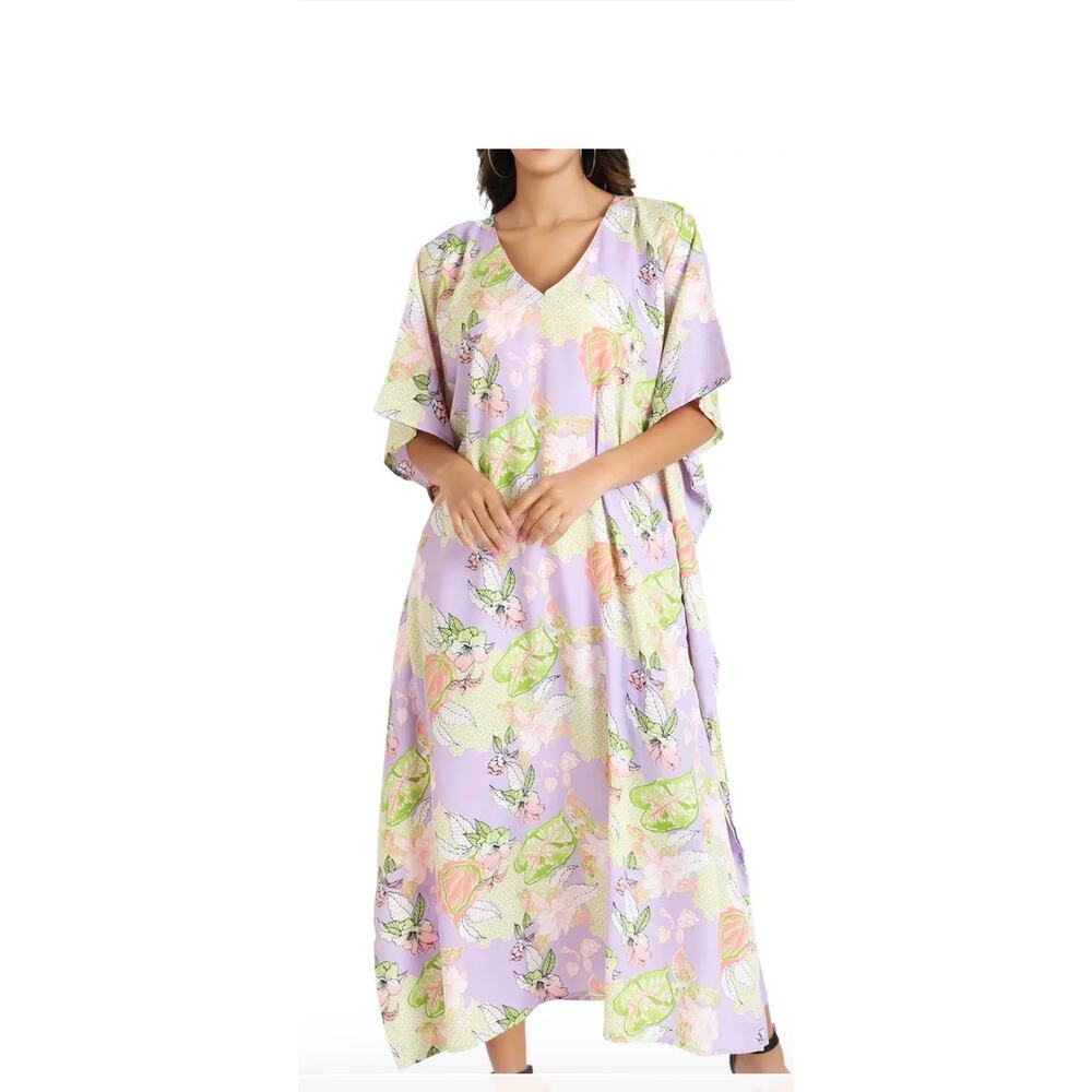 Miss Lavish London Women’s Floral Kaftan Maxi Dress XL Cover Up Pockets
